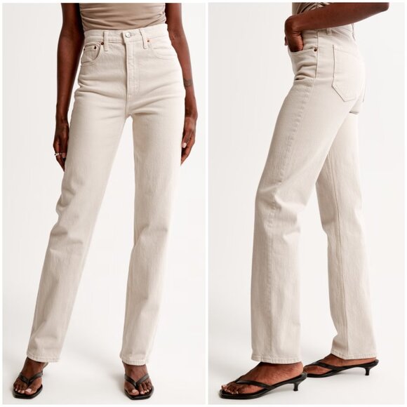 Abercrombie & Fitch Jeans Ultra High Rise 90s Straight in Stone Ivory sz 30/10R - Picture 1 of 11